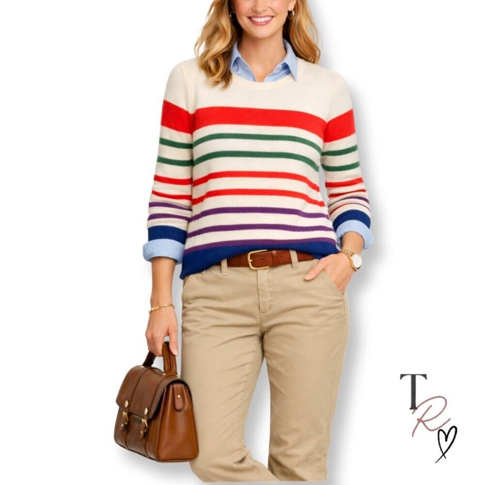 Brooks Brothers Red Fleece Women’s Rainbow Stripe Wool Crew Neck Sweater Size XL